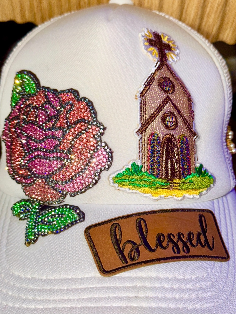 Flower and Gorgeous Church Trucker Hat with Dainty Flower Hat Chain
